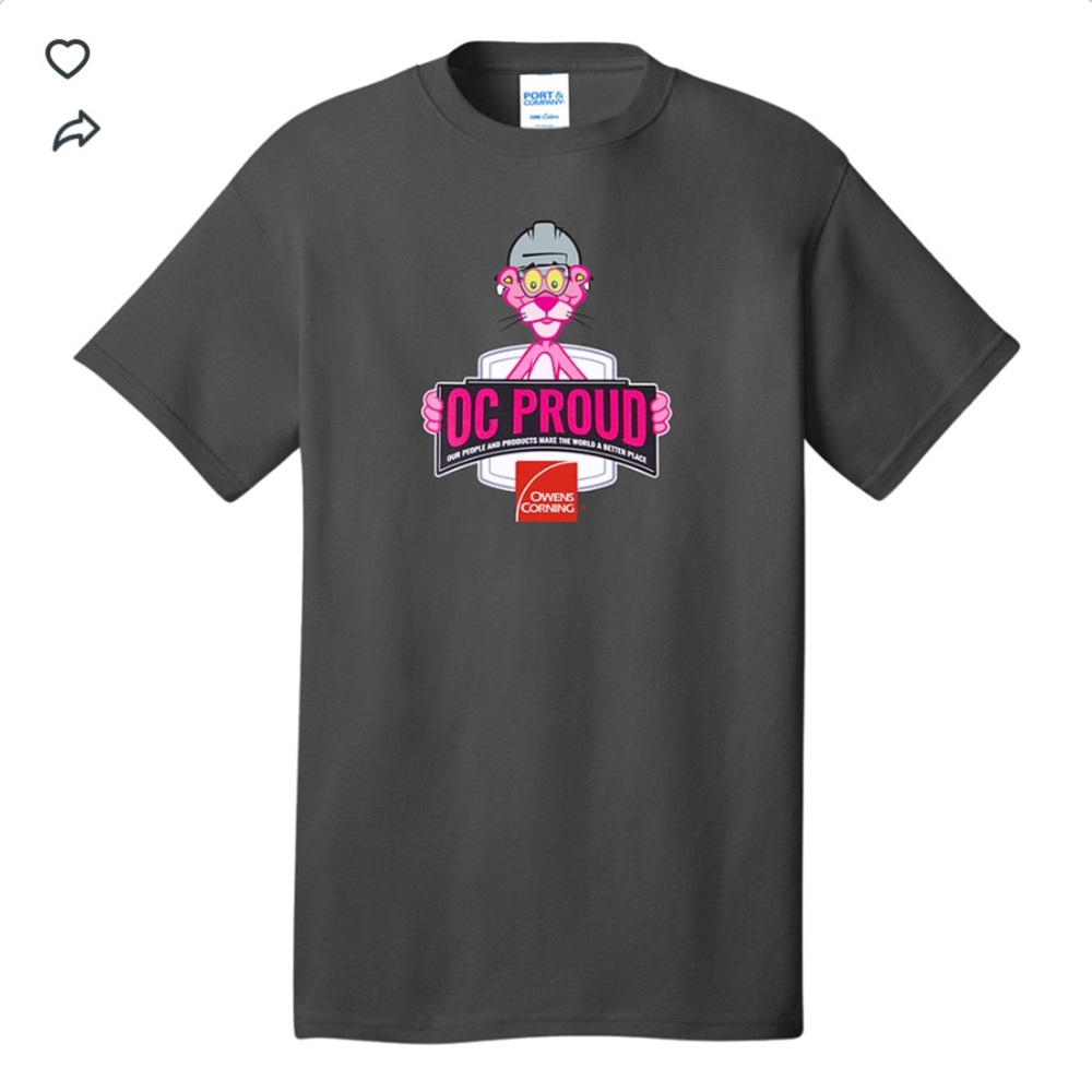 NEW Owens Corning Gray Proud Plant Pink Panther T-Shirt Size Large